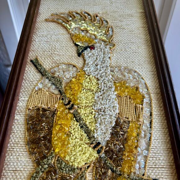 Vintage Burlap Wall Art with Birds – Mid Century Textured Wall Hanging - Picture 14 of 15